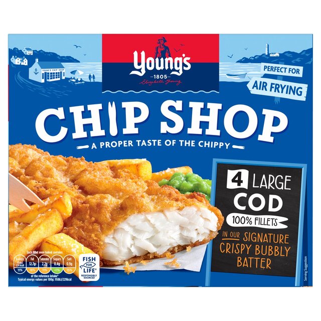 Young's Chip Shop 4 Large Battered Cod Fillets Frozen