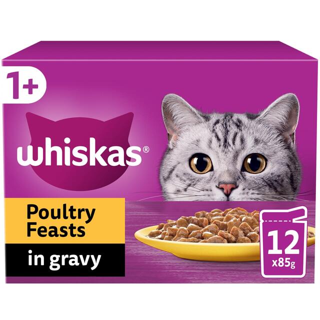 WHISKAS 1+ Cat Pouches Poultry Feasts in Gravy