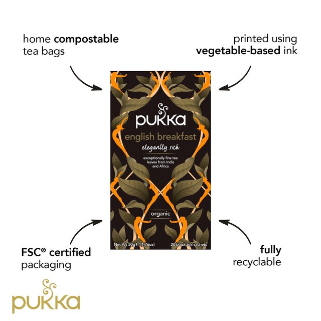 Pukka Organic English Breakfast Tea 20 Home Compostable Black Tea Bags thumbnail 6
