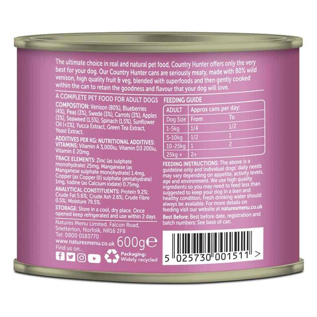Natures Menu Country Hunter Venison Wet Dog Food Cans thumbnail 2