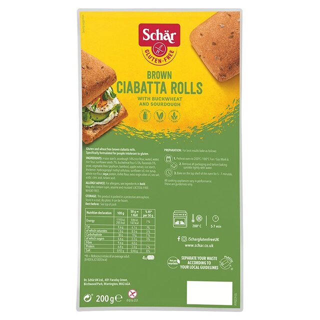 Schar Gluten Free Brown Ciabatta Rolls thumbnail 2