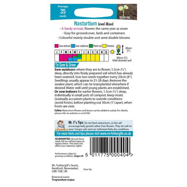 Mr Fothergills Seeds - Nasturtium Jewel Mixed thumbnail 2