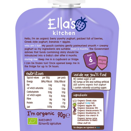 Ella's Kitchen Berry Greek Style Yoghurt Baby Food Pouch 6+ Months thumbnail 2
