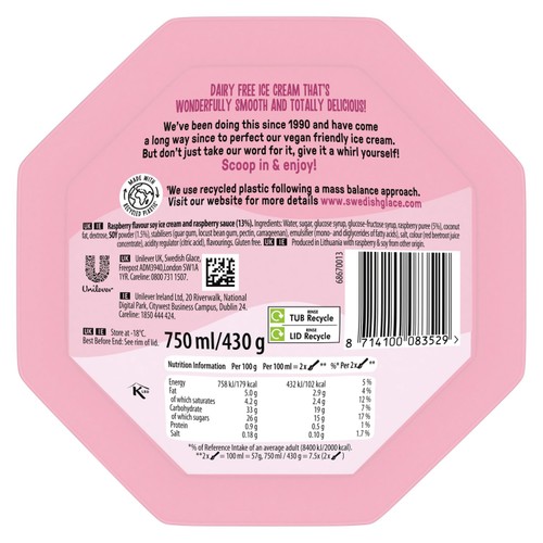 Swedish Glace Delightful Raspberry Non Dairy Vegan Ice Cream Tub thumbnail 4