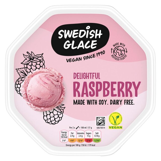 Swedish Glace Dairy Free Delightful Raspberry Vegan Ice Cream Tub
