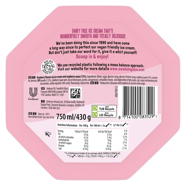 Swedish Glace Dairy Free Delightful Raspberry Vegan Ice Cream Tub thumbnail 4