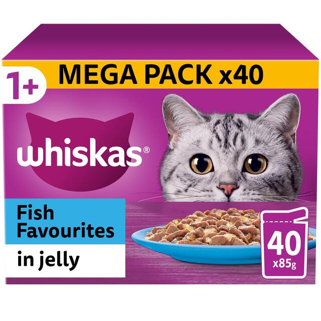 Whiskas 1+ Adult Wet Cat Food Pouches Fish Favourites in Jelly