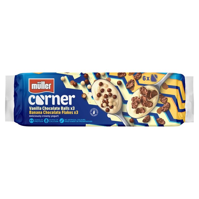 Muller Corner Vanilla Chocolate Balls & Banana Chocolate Flakes Yogurts