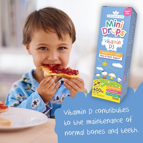 Natures Aid Infant's & Kid's Vitamin D3 Supplement Mini Drops Newborn-5yrs  thumbnail 2