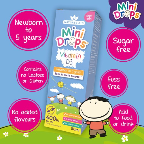 Natures Aid Infant's & Kid's Vitamin D3 Supplement Mini Drops Newborn-5yrs  thumbnail 4