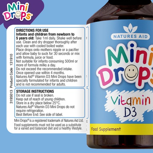 Natures Aid Infant's & Kid's Vitamin D3 Supplement Mini Drops Newborn-5yrs  thumbnail 5