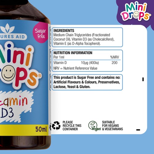 Natures Aid Infant's & Kid's Vitamin D3 Supplement Mini Drops Newborn-5yrs  thumbnail 6