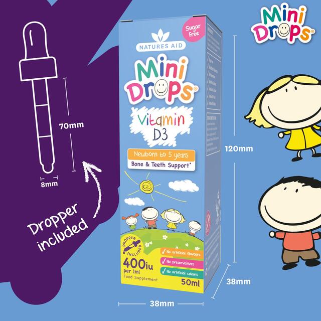 Natures Aid Infant's & Kid's Vitamin D3 Supplement Mini Drops Newborn-5yrs thumbnail 3