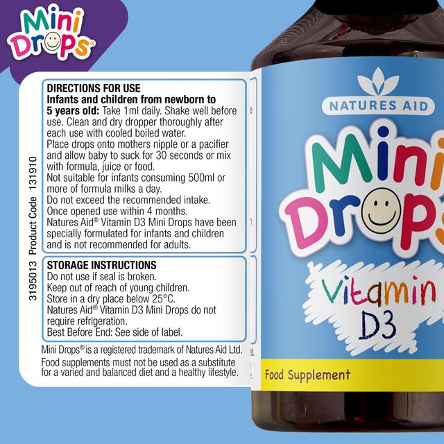 Natures Aid Infant's & Kid's Vitamin D3 Supplement Mini Drops Newborn-5yrs thumbnail 5