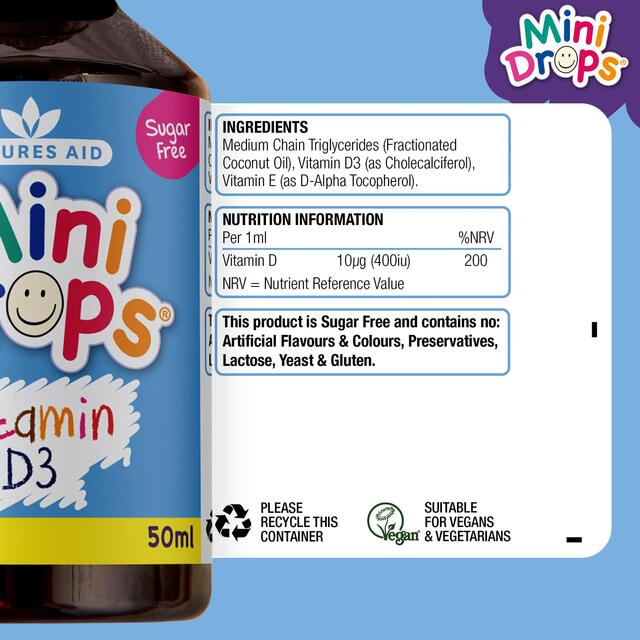 Natures Aid Infant's & Kid's Vitamin D3 Supplement Mini Drops Newborn-5yrs thumbnail 6