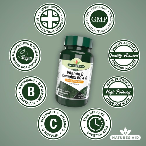 Natures Aid Vitamin B Complex 50 + C Supplement Tablets  thumbnail 4