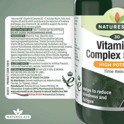Natures Aid Vitamin B Complex 50 + C Supplement Tablets  thumbnail 5