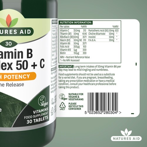 Natures Aid Vitamin B Complex 50 + C Supplement Tablets  thumbnail 6