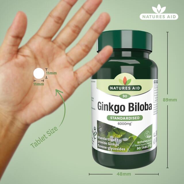 Natures Aid  Ginkgo Biloba Supplement Tablets 6000mg thumbnail 3
