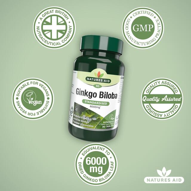 Natures Aid  Ginkgo Biloba Supplement Tablets 6000mg thumbnail 4