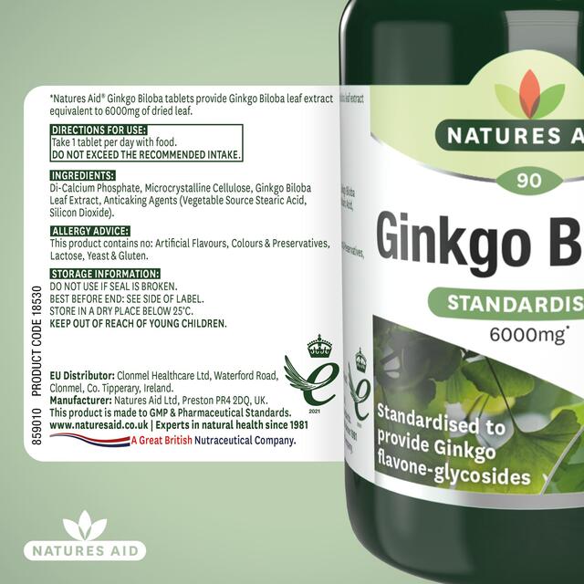 Natures Aid  Ginkgo Biloba Supplement Tablets 6000mg thumbnail 5
