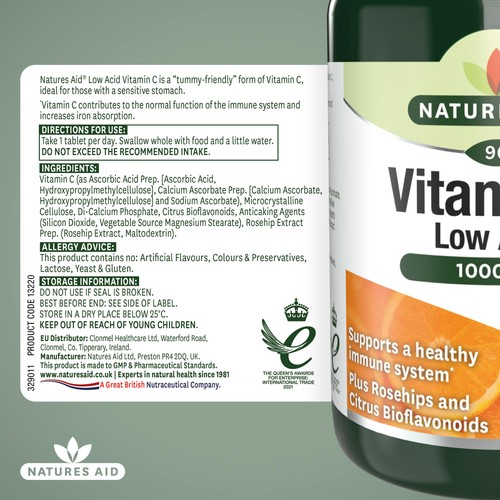 Natures Aid Low Acid Vitamin C Tablets 1000mg  thumbnail 5