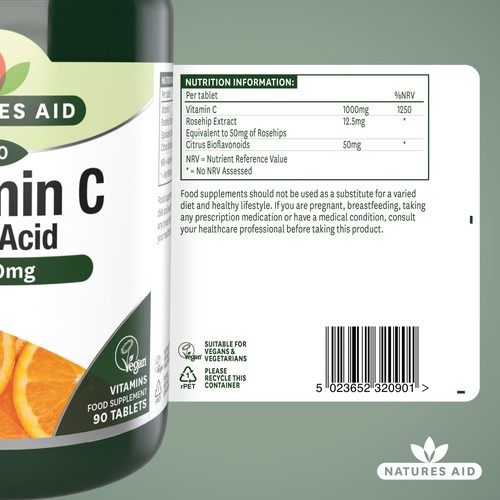 Natures Aid Low Acid Vitamin C Tablets 1000mg  thumbnail 6