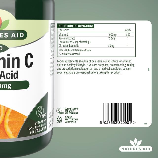 Natures Aid Low Acid Vitamin C Tablets 1000mg thumbnail 6