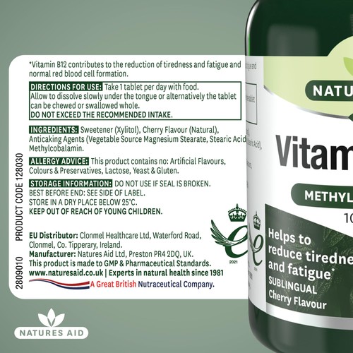 Natures Aid Vitamin B12 Supplement Tablets 1000ug  thumbnail 5
