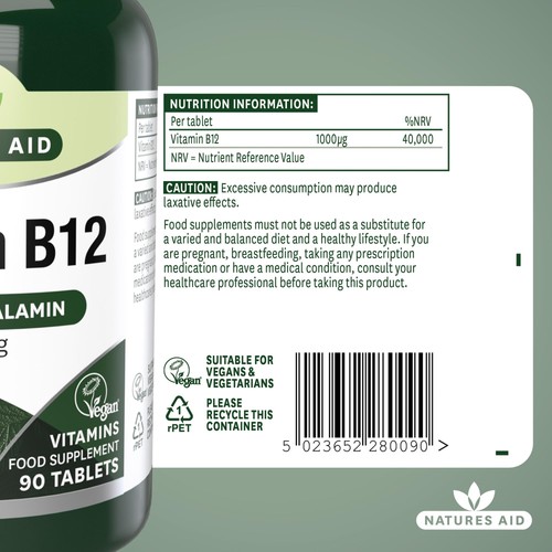 Natures Aid Vitamin B12 Supplement Tablets 1000ug  thumbnail 6