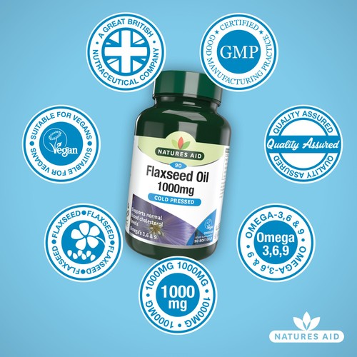 Natures Aid Vegetarian Flaxseed Oil 1000mg Capsules thumbnail 3
