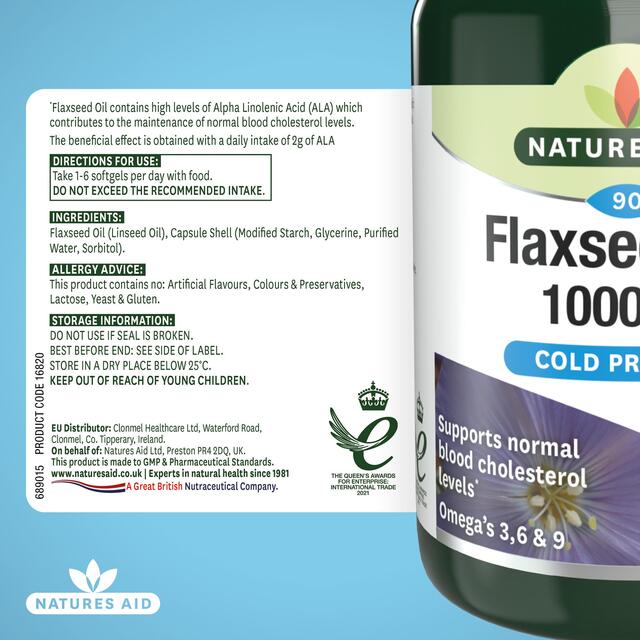 Natures Aid Vegetarian Flaxseed Oil 1000mg Capsules thumbnail 4
