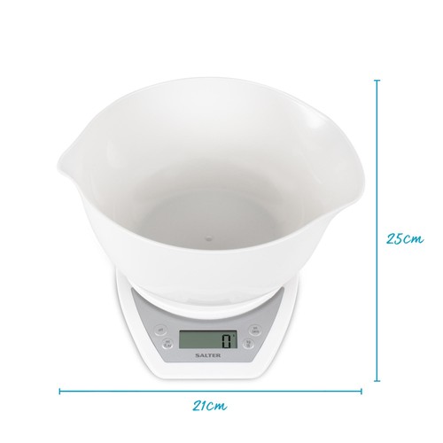 Salter Digital Kitchen Scales with Dual Pour Mixing Bowl, White thumbnail 6