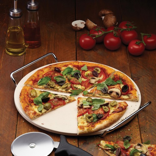 KitchenCraft World of Flavours 32cm Pizza Stone, Stand & Cutter Set thumbnail 3