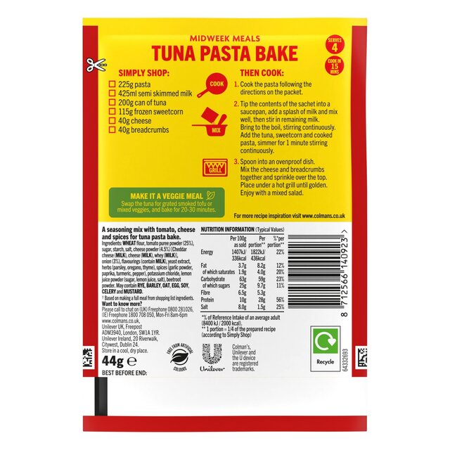Colman's Tuna Pasta Bake Recipe Mix  44G thumbnail 6