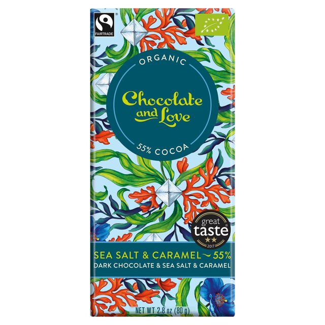Chocolate and Love Fairtrade Organic Sea Salt & Caramel 55% Dark Chocolate