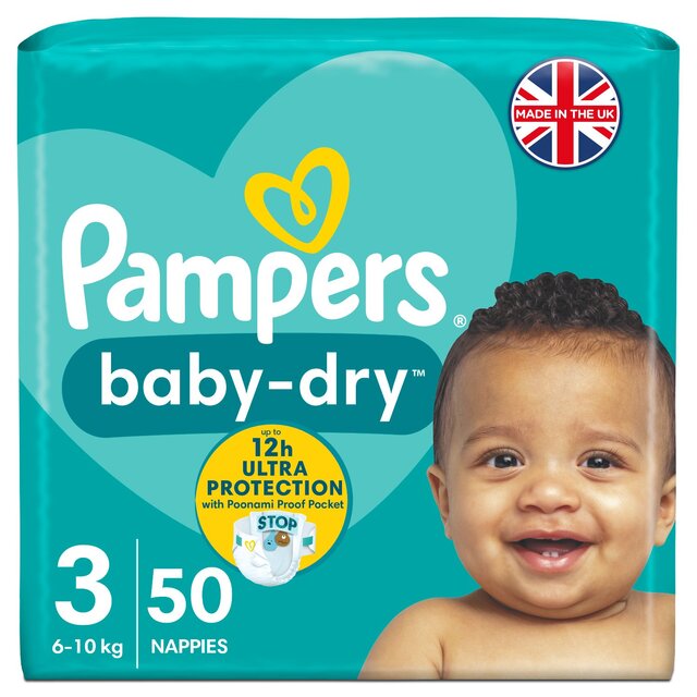 Pampers Baby-Dry Nappies, Size 3 (6-10kg) Essential Pack