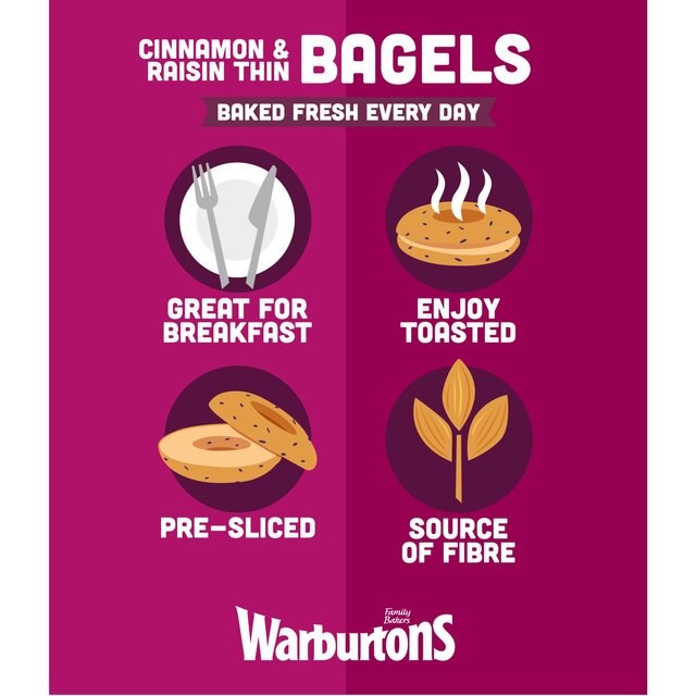 Warburtons Cinnamon & Raisin Thin Bagels thumbnail 5