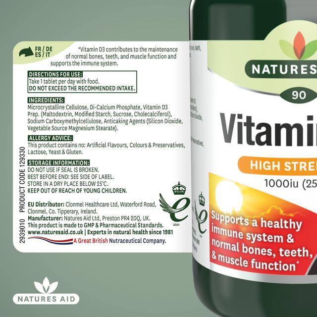 Natures Aid High Strength Vitamin D3 Tablets 1000iu thumbnail 5