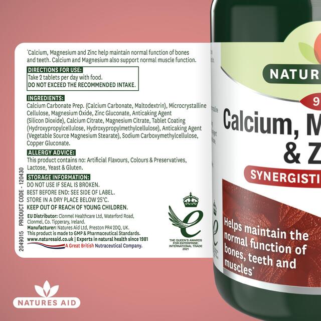 Natures Aid Calcium, Magnesium & Zinc Supplement Tablets thumbnail 5