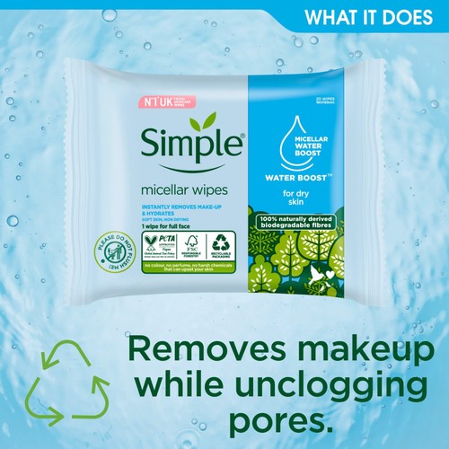 Simple Kind to Skin Micellar Biodegradable Cleansing Wipes thumbnail 2