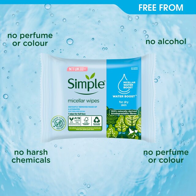 Simple Kind to Skin Micellar Biodegradable Cleansing Wipes thumbnail 3