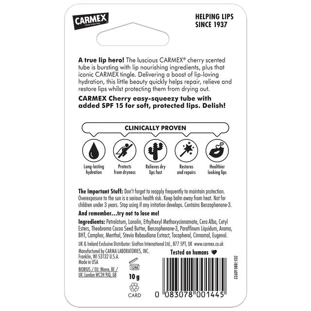 Carmex Cherry Lip Balm Tube SPF15 thumbnail 2