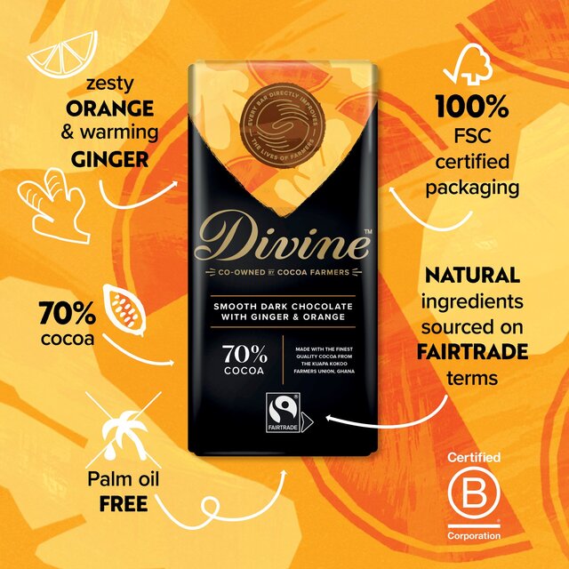 Divine 70% Dark Chocolate with Ginger & Orange thumbnail 3