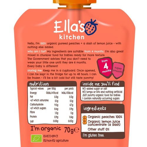 Ella's Kitchen Peaches First Tastes Baby Food Pouch 4+ Months thumbnail 2