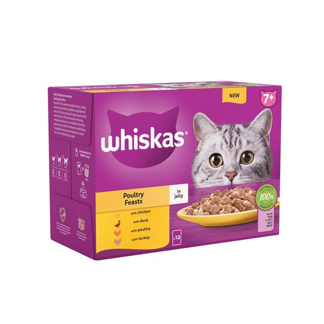 Whiskas 7+ Adult Wet Cat Food Pouches Poultry Feasts in Jelly