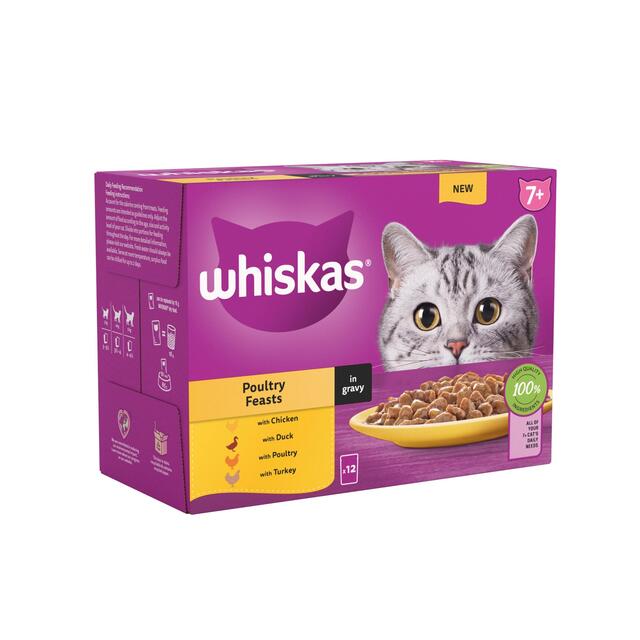 Whiskas 7+ Adult Wet Cat Food Pouches Poultry Feasts in Gravy