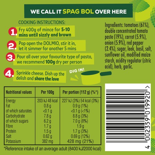 Dolmio Bolognese Smooth Vegetable Pasta Sauce thumbnail 2