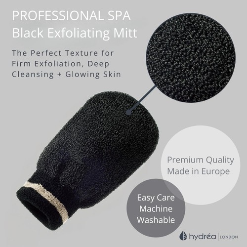 Hydrea London Black Exfoliating Spa Mitt, Medium/Hard Texture thumbnail 3