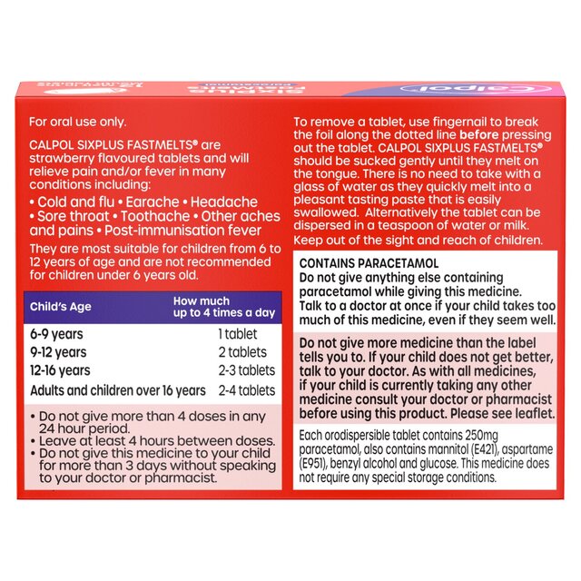 Calpol SixPlus Fastmelts Tablets Strawberry 6+ Years thumbnail 6